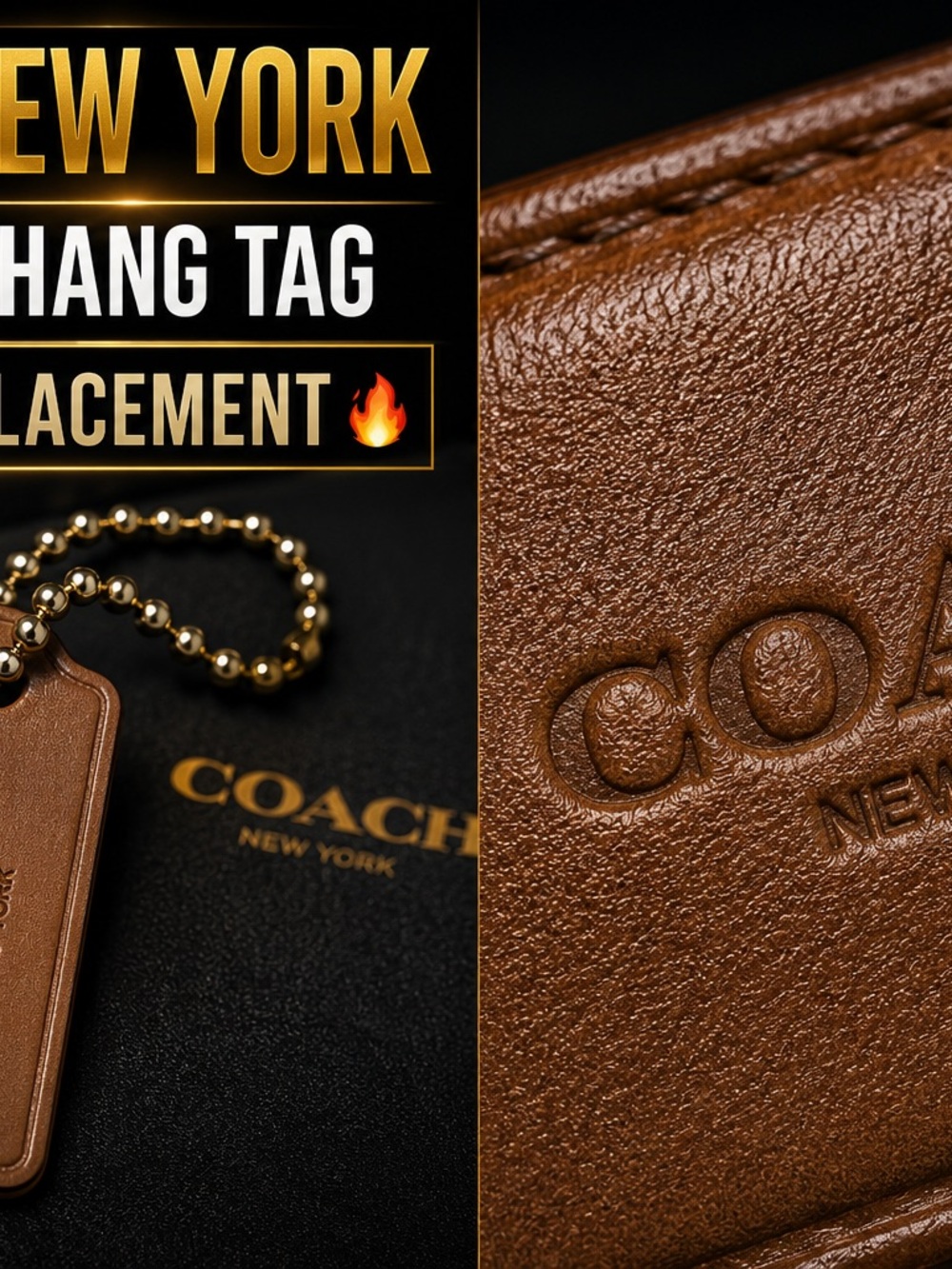 Coach Brown Leather Hang Tag with Gold Chain